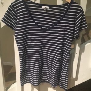 Delia’s Blue and white striped V-neck T-shirt